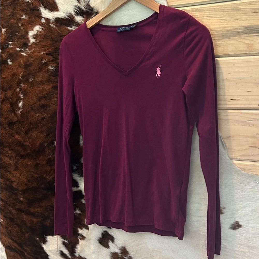 Polo by Ralph Lauren Women's Maroon V-Neck Blouse